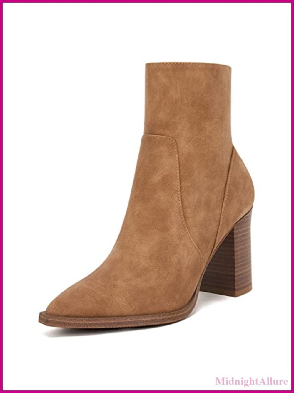 Women's Pointed Toe Chunky Stacked Heel Faux Leather Ankle Booties